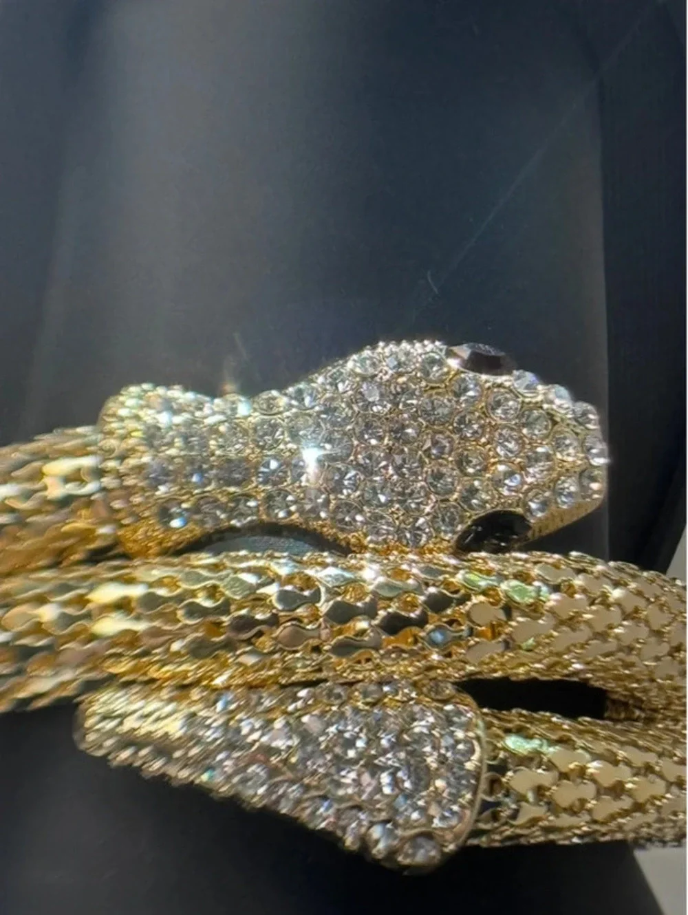 Adjustable snake bracelet, cz, gold tone